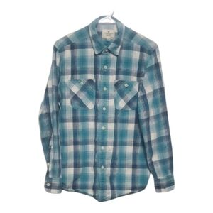 American Eagle Shirt Men's Size Medium M BLUE WHITE GREY plaid Button-Do…